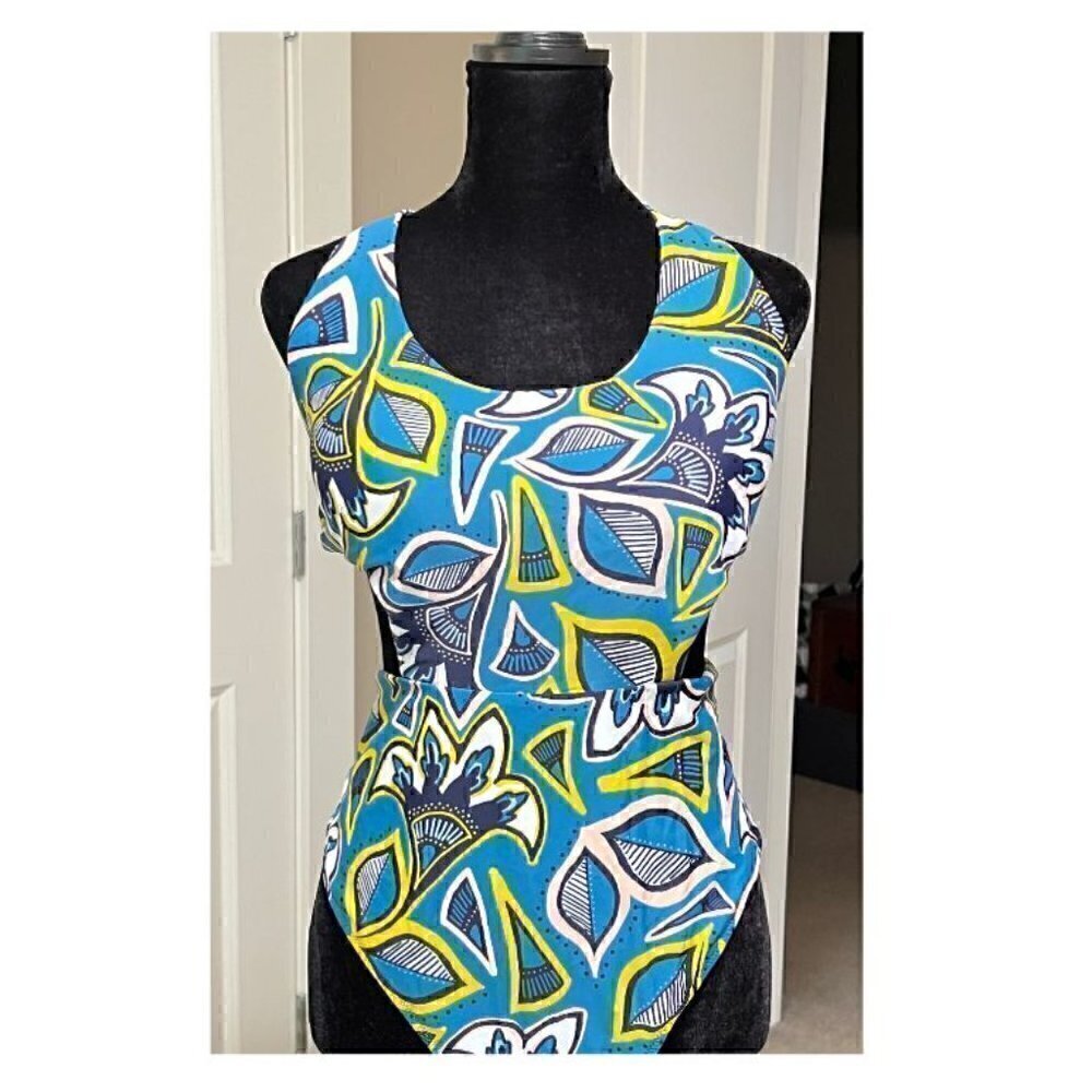 Aerie Blue Teal Floral Print Cut Out One Piece Swimsuit (Womens XL) - Picture 1 of 9